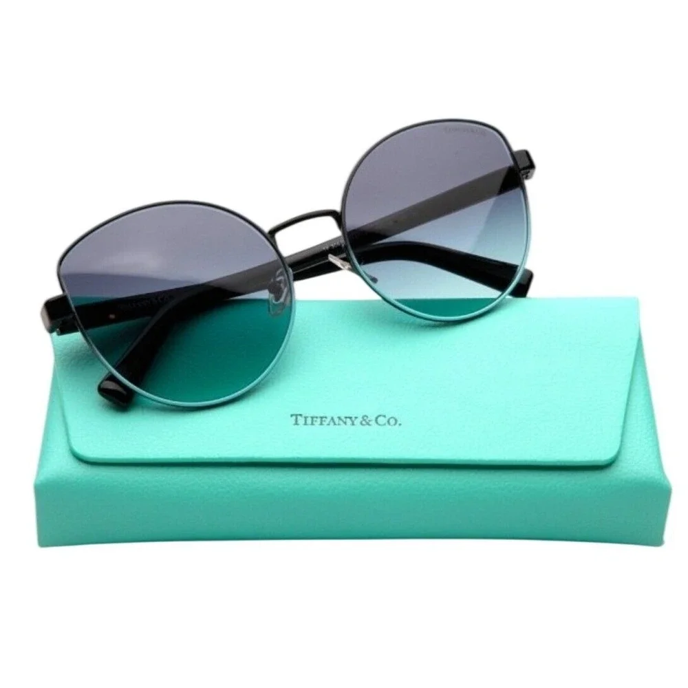 Tiffany & Co TF 3068 6141/9S Black Round Gradient Sunglasses‎ Italy New